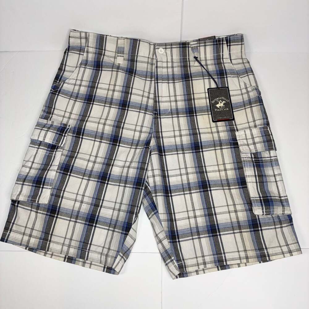 Beverly Hills Polo Club Men's Plaid Relaxed Fit Cargo Shorts Size 38